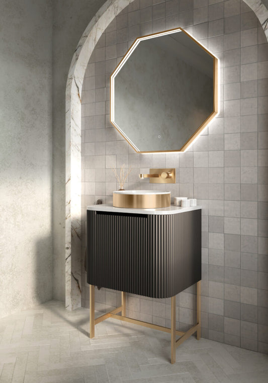 Scudo Linea Fluted 900 Vanity Matt Black Basin And Frame 890x475x450mm Linea-900-BLACK + LINEA-900-BASIN + LINEA-900-LEG