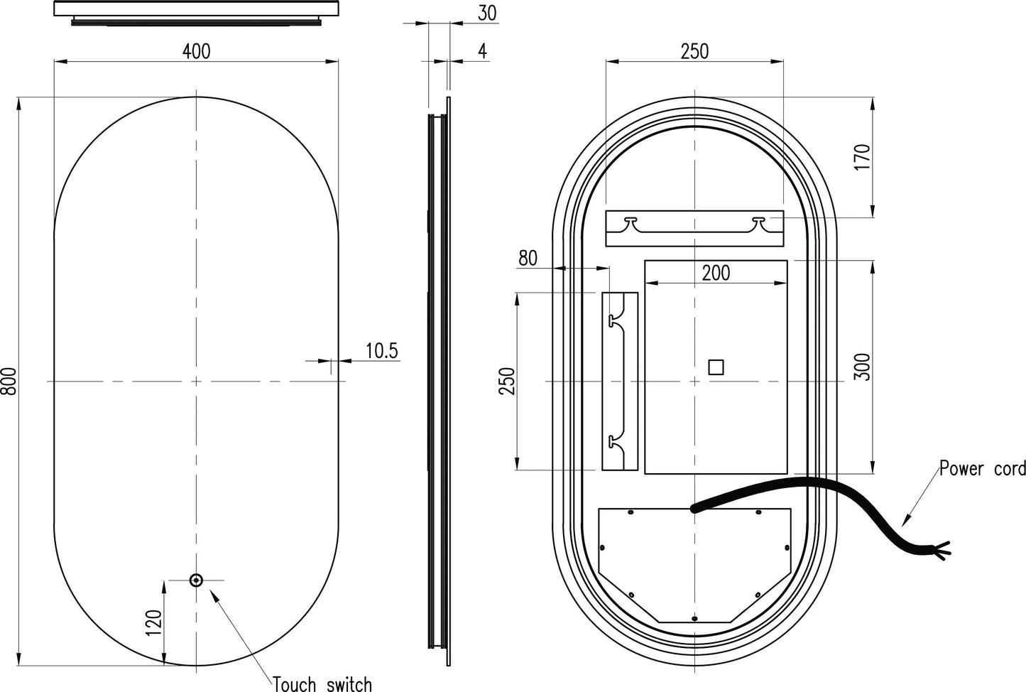 Raffy Oval Backlit Led Touch Mirror